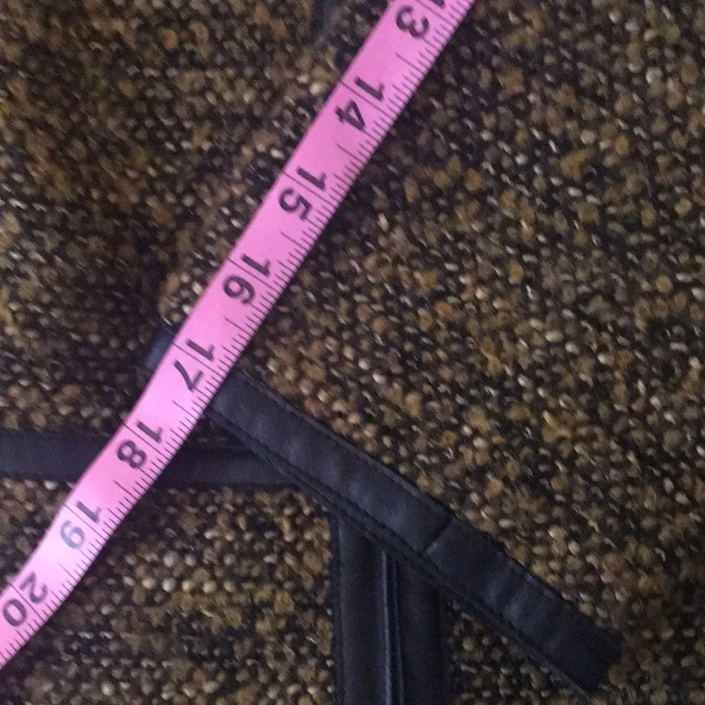 Classiques Entier Black/Brown Leather trim Wool tweed Jacket Size S NWT